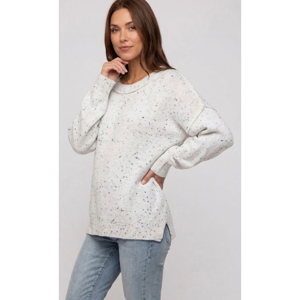 DKNY Jeans Gray Speckled Knit Crewneck Sweater Drop Shoulder Size Large NEW